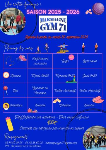 Reprise des s&eacute;ances &agrave; Marmagne Gym 71