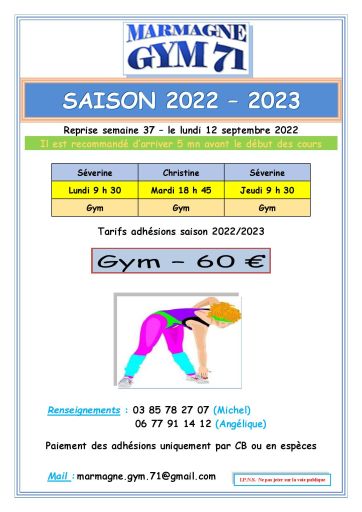 Reprise des s&eacute;ances de Gymnastique