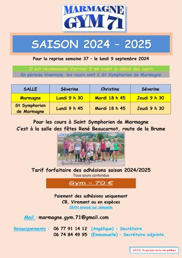 Une nouvelle saison s'annonce &agrave; Marmagne Gym 71